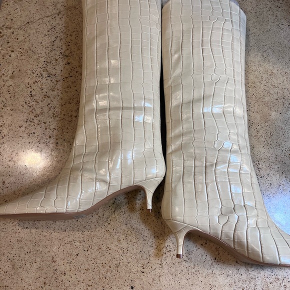 SCHUTZ Cream Croc-Embossed Heeled Boots - Picture 1 of 4